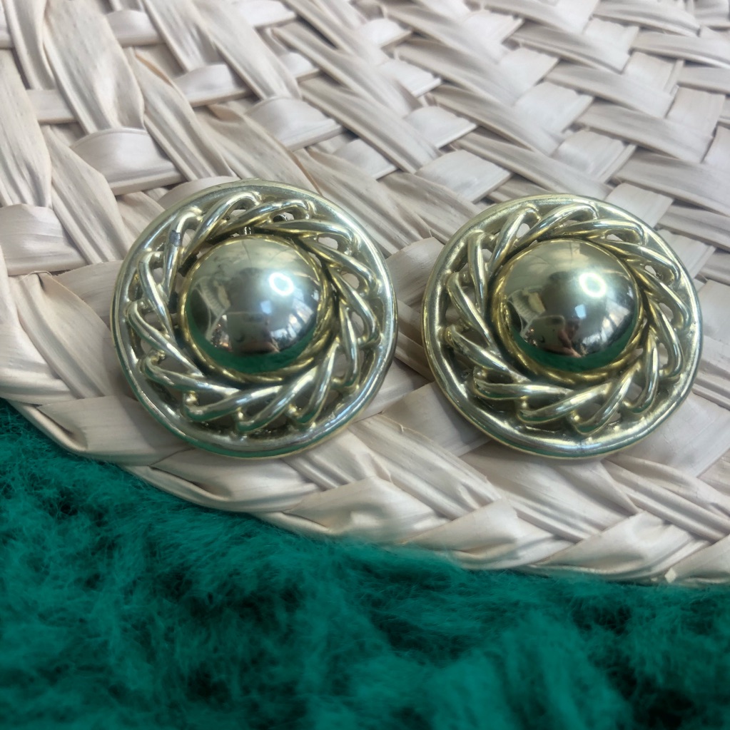 Vintage Gold Tone Large Round Cora Clip On Earrings